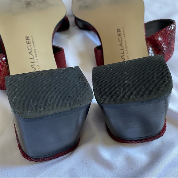 VILLAGER A LIZ CLAIBORNE COMPANY Santina Snakeskin Square Toe Sandal Red 6.5 - Picture 9 of 14